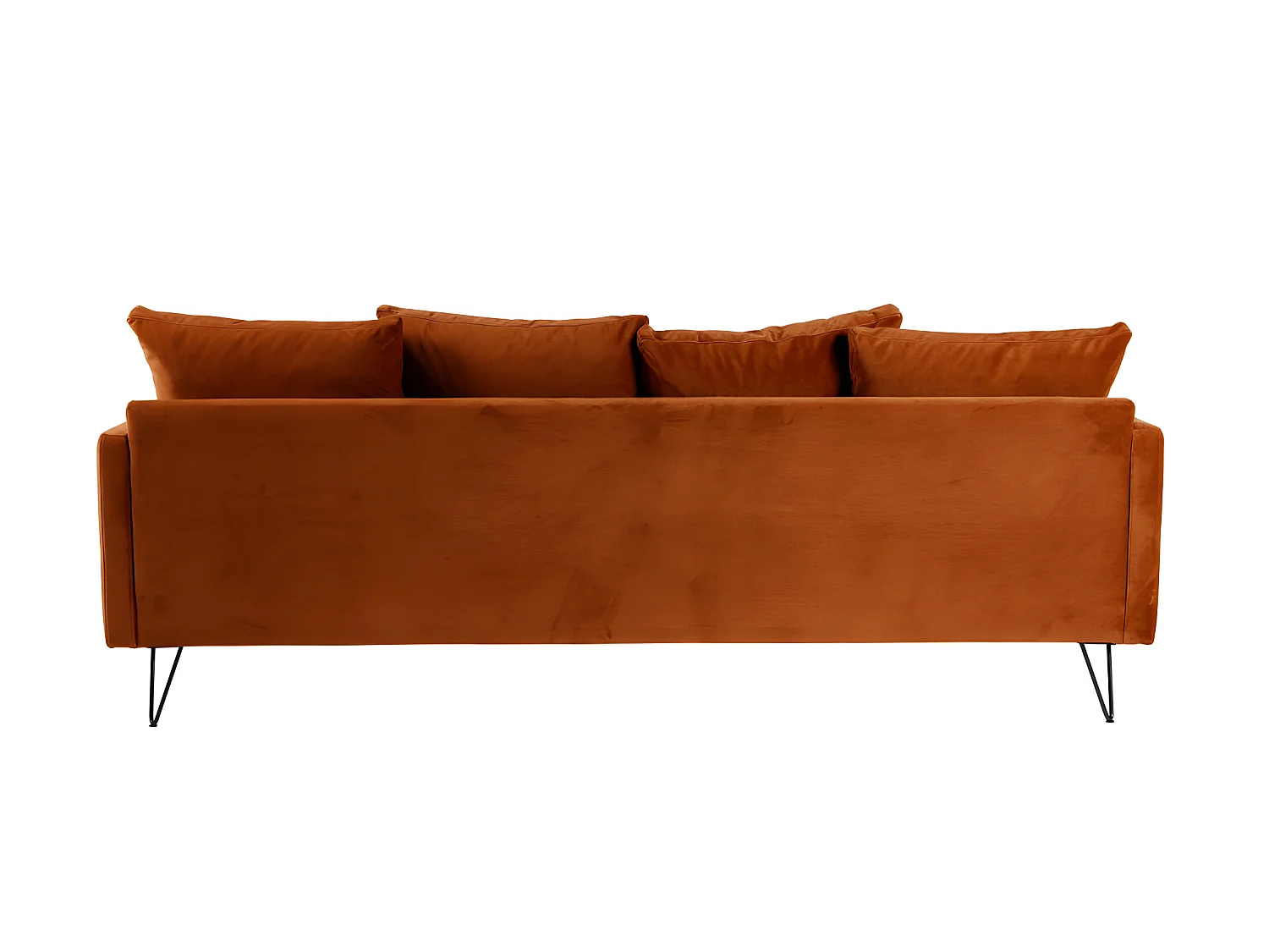 Villabon - Canapé convertible 4 places en velours pieds épingles noirs - Rouille