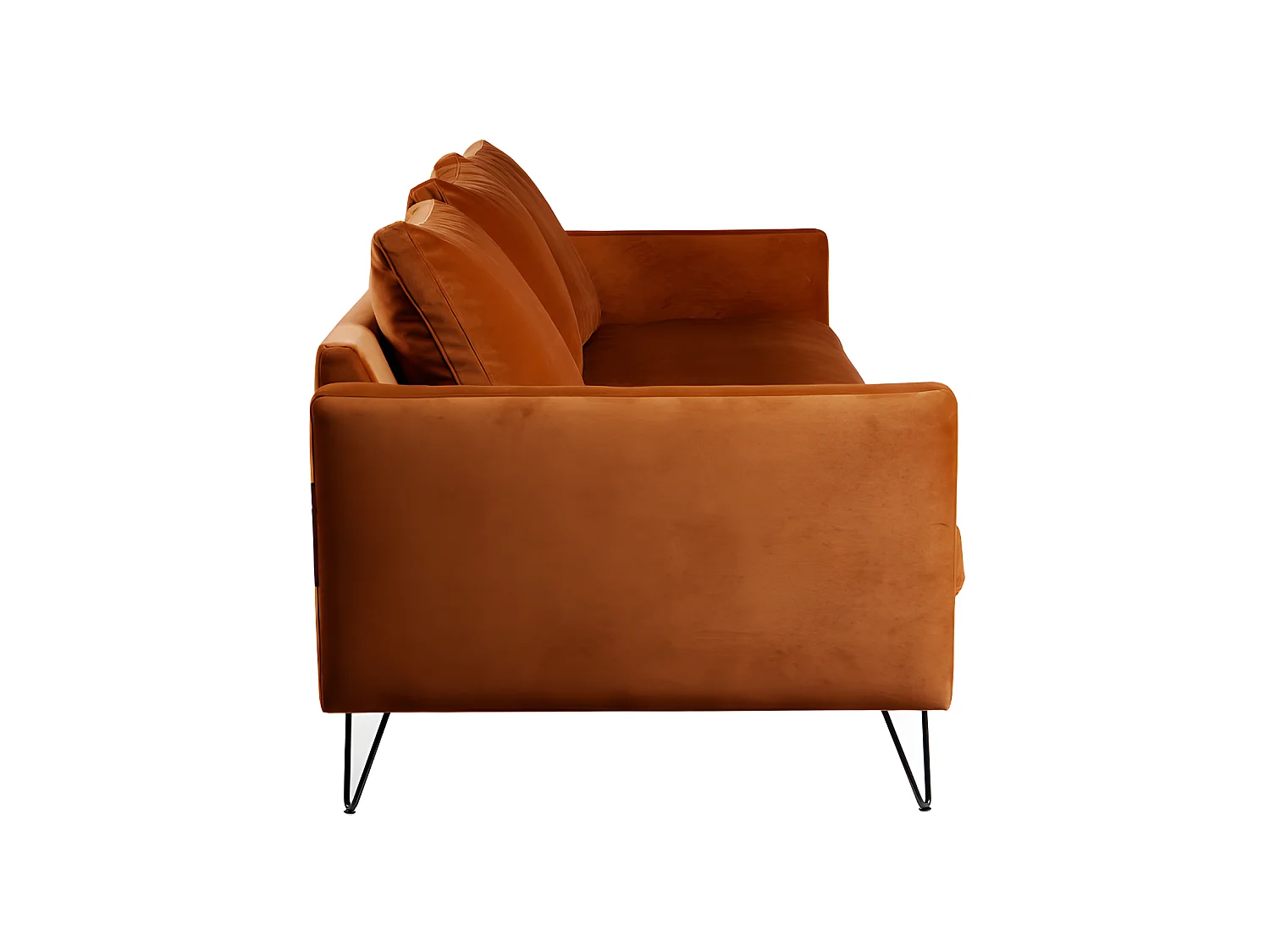 Villabon - Canapé convertible 4 places en velours pieds épingles noirs - Rouille