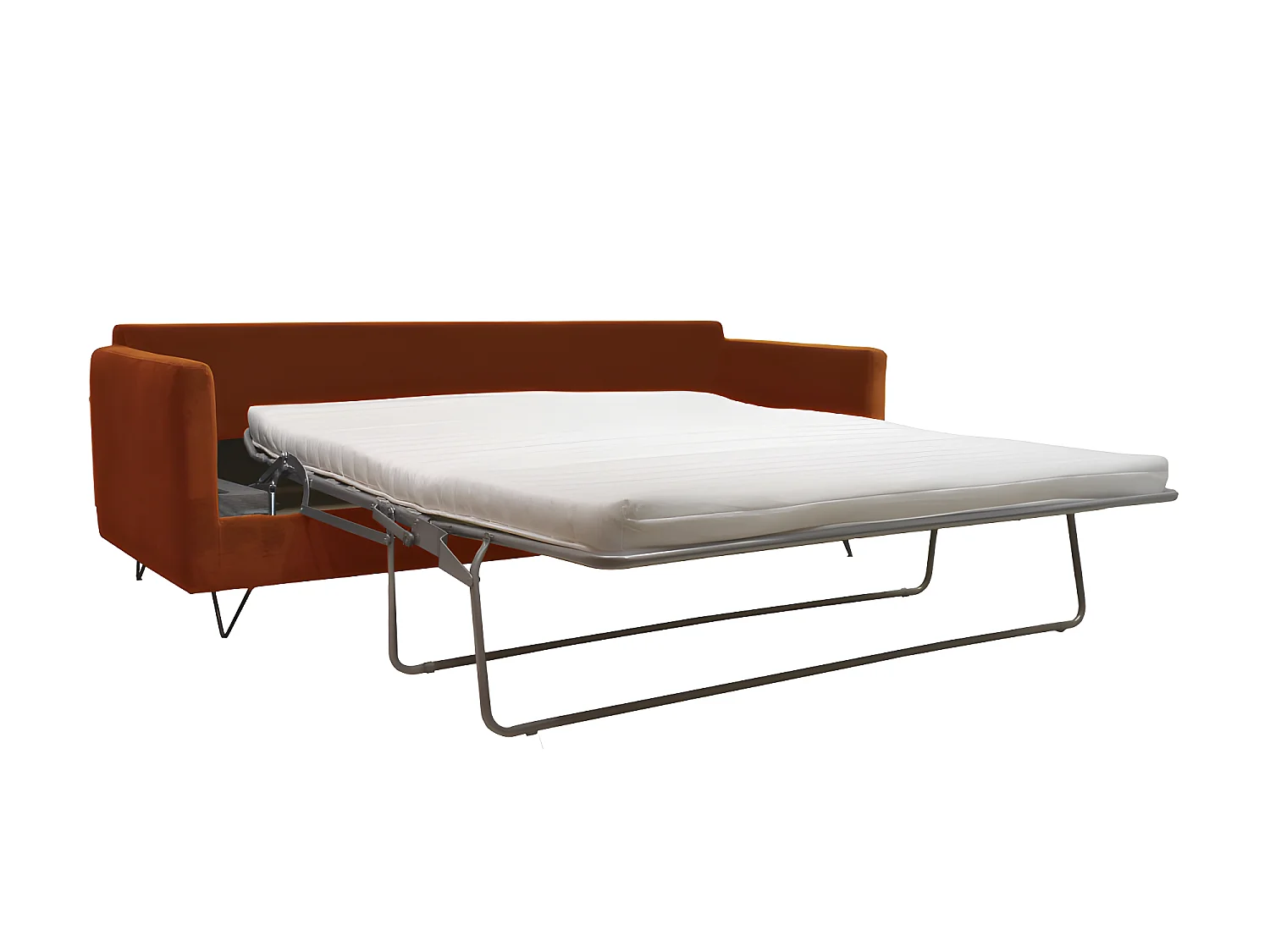 Villabon - Canapé convertible 4 places en velours pieds épingles noirs - Rouille