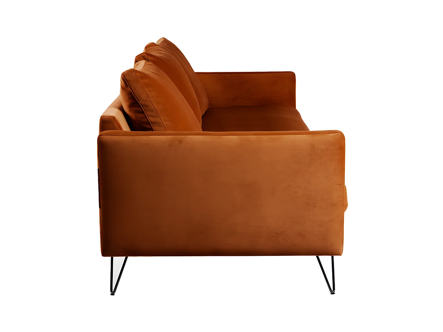 Villabon - Canapé convertible 4 places en velours pieds épingles noirs - Rouille