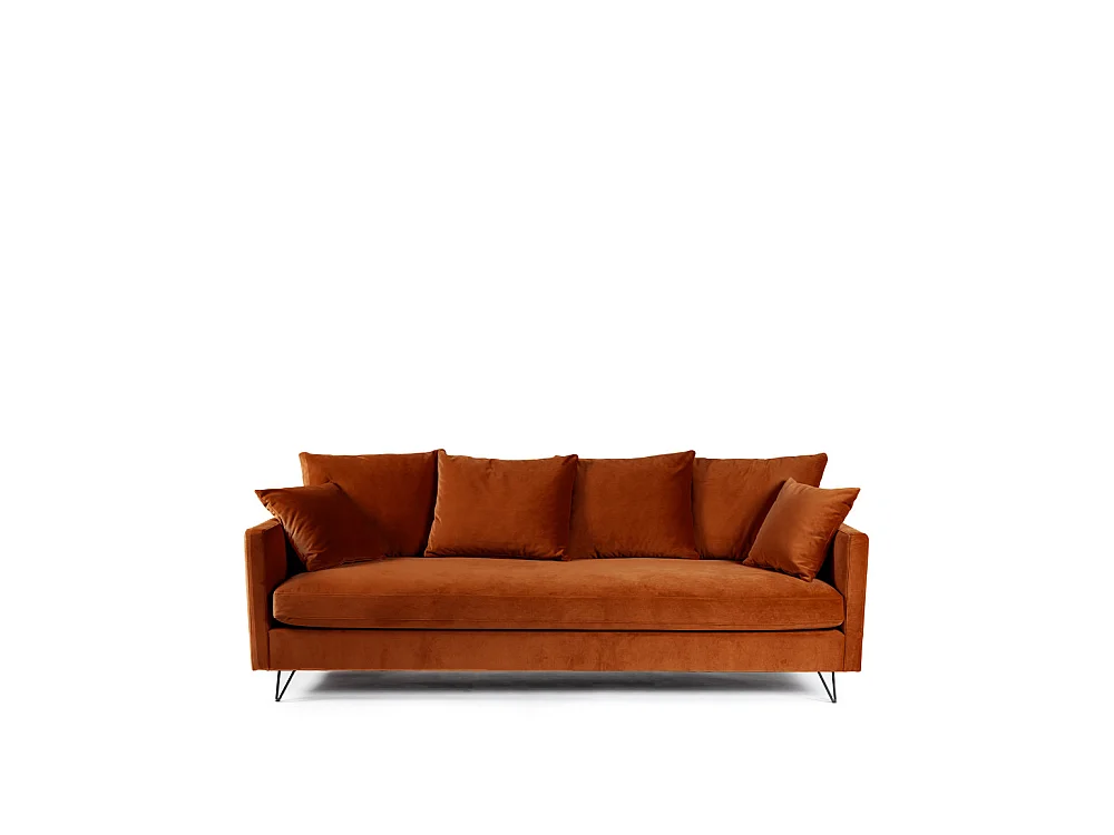 Villabon - Canapé convertible 3 places en velours pieds épingles noirs - Rouille