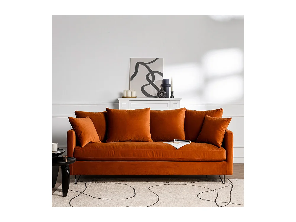 Villabon - Canapé convertible 3 places en velours pieds épingles noirs - Rouille