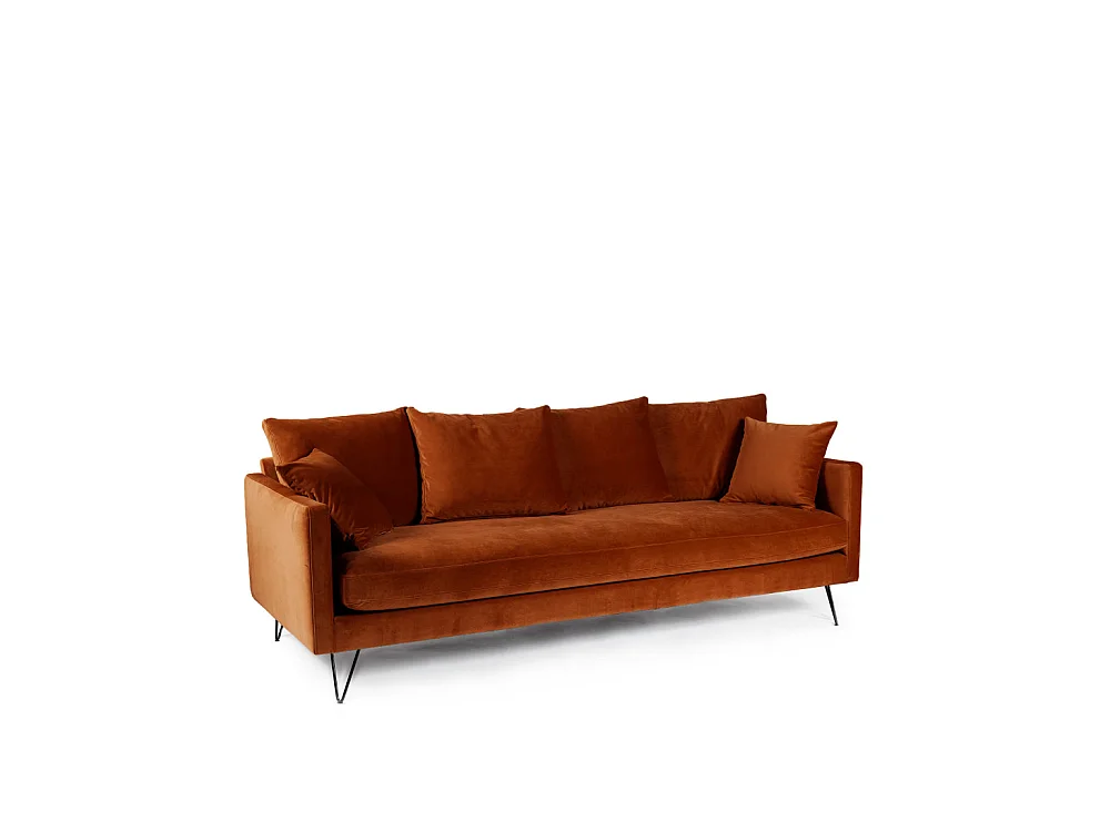 Villabon - Canapé convertible 3 places en velours pieds épingles noirs - Rouille