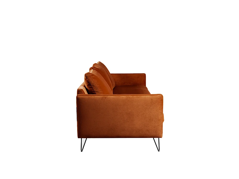 Villabon - Canapé convertible 3 places en velours pieds épingles noirs - Rouille