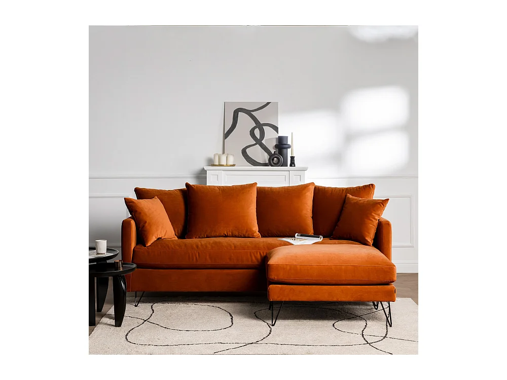 Villabon - Canapé convertible 3 places en velours pieds épingles noirs - Rouille