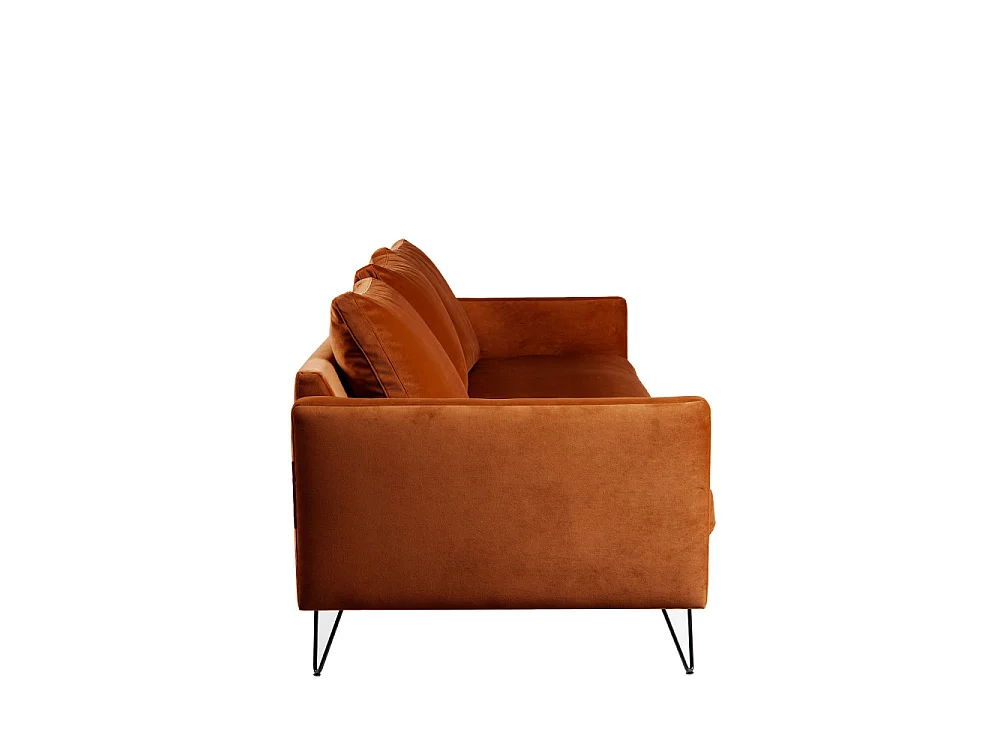 Villabon - Canapé convertible 3 places en velours pieds épingles noirs - Rouille