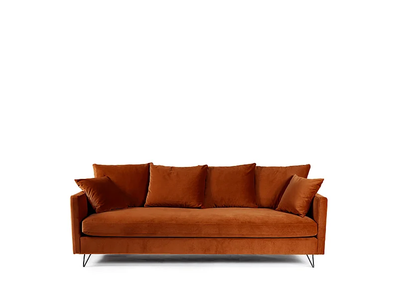 Villabon - Canapé convertible 3 places en velours pieds épingles noirs - Rouille