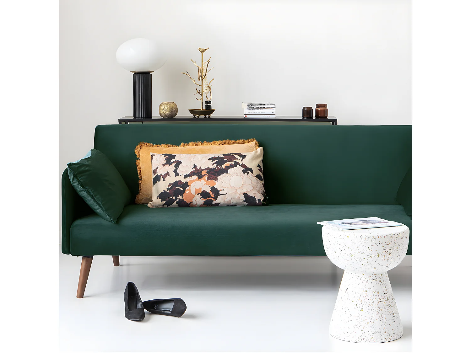 Nielson - Canapé convertible 3 places velours - Vert forêt