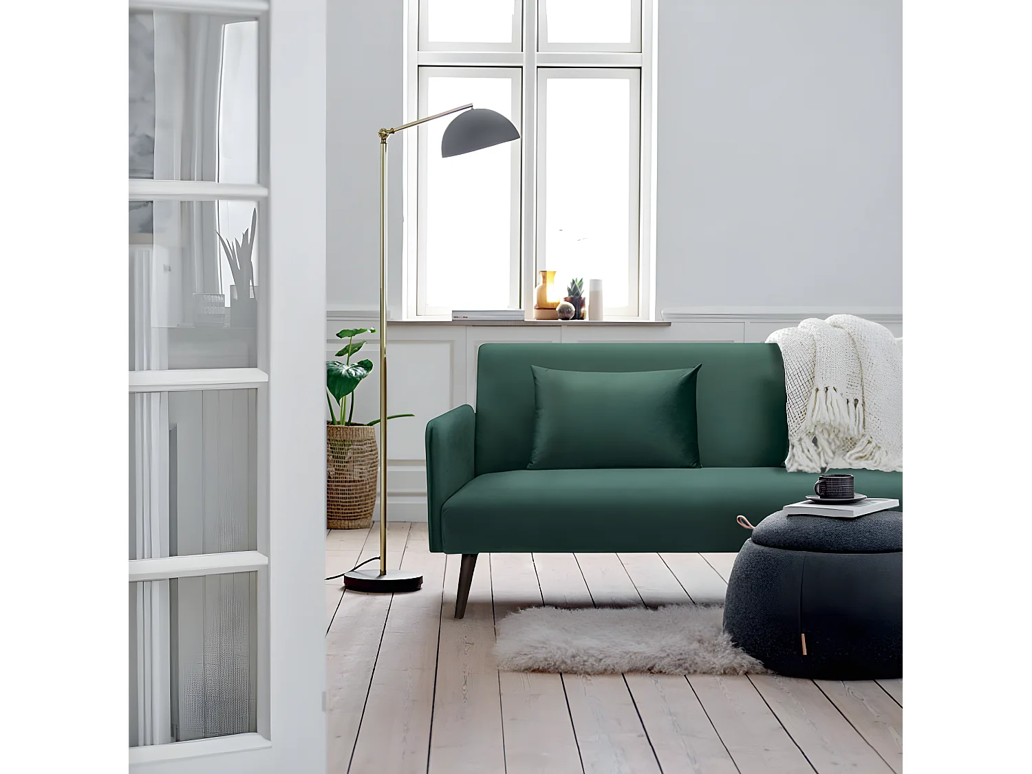 Nielson - Canapé convertible 3 places velours - Vert forêt