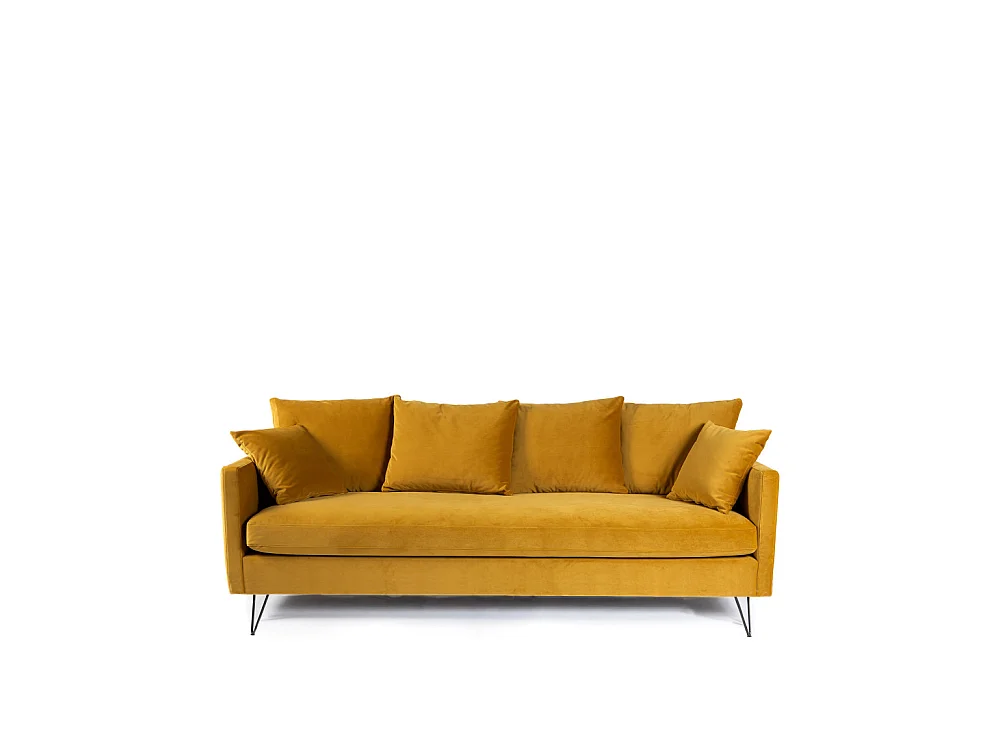 Villabon - Canapé convertible 3 places en velours pieds épingles noirs - Jaune moutarde