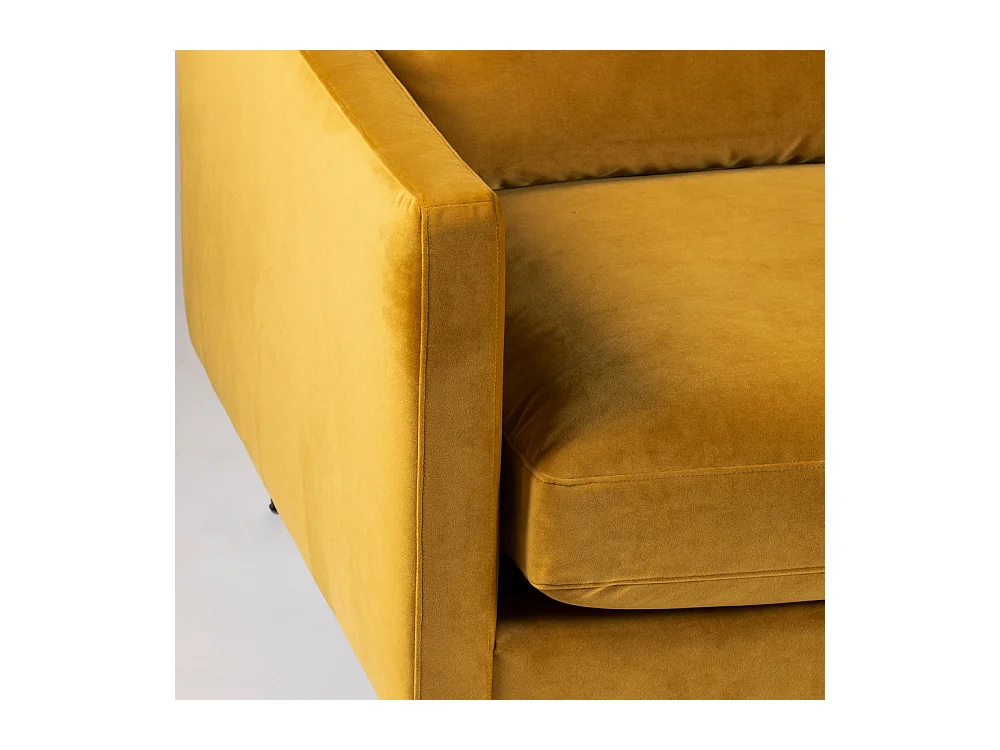 Villabon - Canapé convertible 3 places en velours pieds épingles noirs - Jaune moutarde
