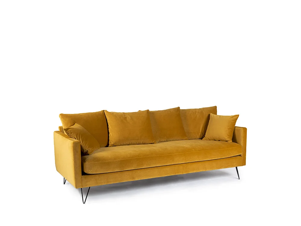 Villabon - Canapé convertible 3 places en velours pieds épingles noirs - Jaune moutarde