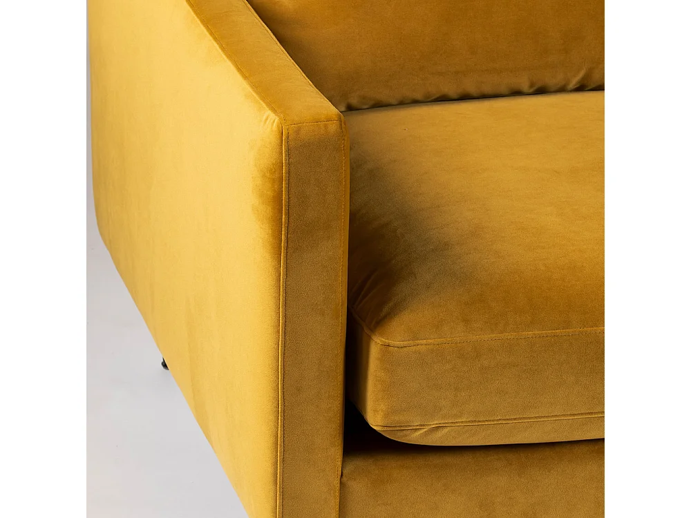 Villabon - Canapé convertible 3 places en velours pieds épingles noirs - Jaune moutarde