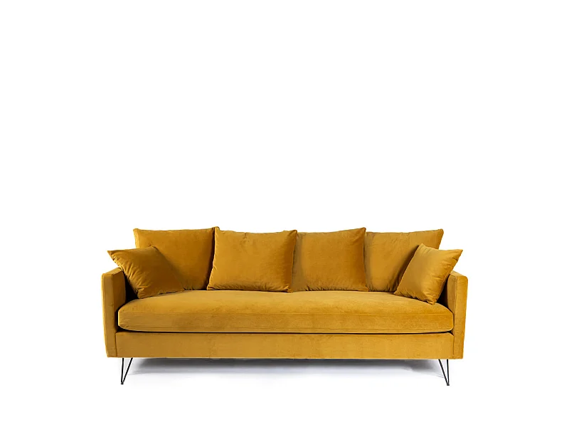 Villabon - Canapé convertible 3 places en velours pieds épingles noirs - Jaune moutarde