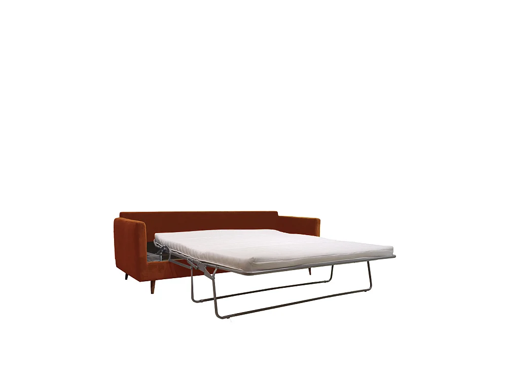 Villabon - Canapé convertible 3 places en velours pieds bois foncé - Rouille