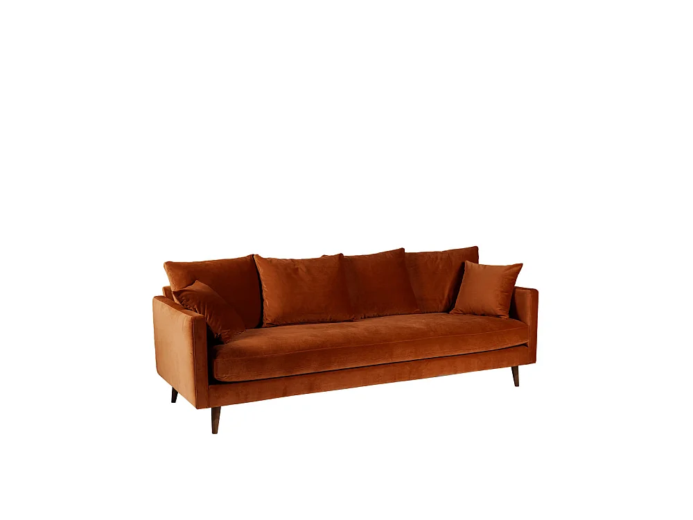 Villabon - Canapé convertible 3 places en velours pieds bois foncé - Rouille