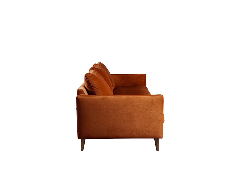 Villabon - Canapé convertible 3 places en velours pieds bois foncé - Rouille