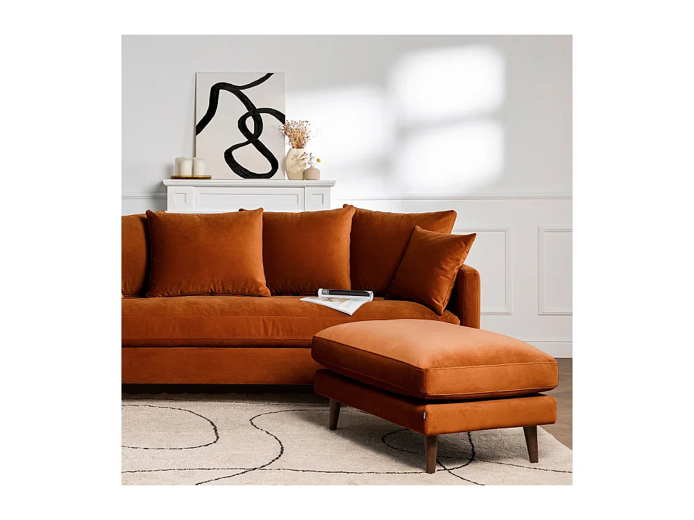 Villabon - Canapé convertible 3 places en velours pieds bois foncé - Rouille