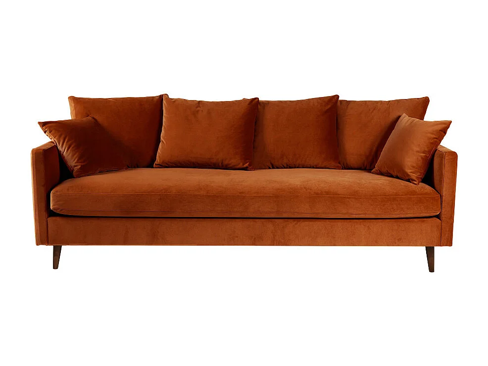 Villabon - Canapé convertible 3 places en velours pieds bois foncé - Rouille