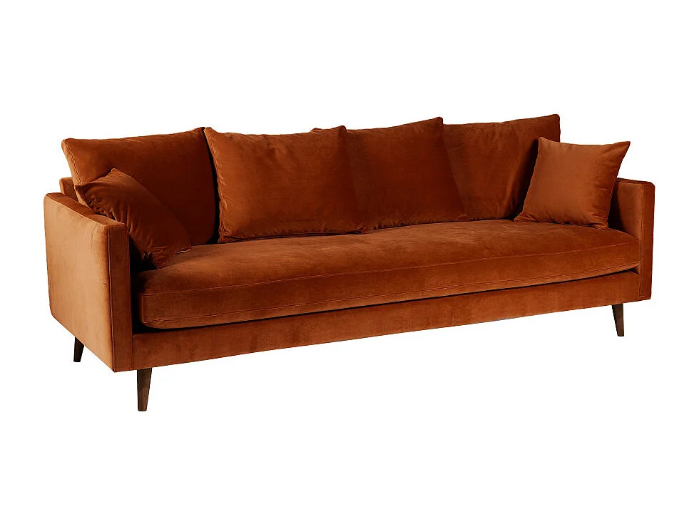 Villabon - Canapé convertible 3 places en velours pieds bois foncé - Rouille