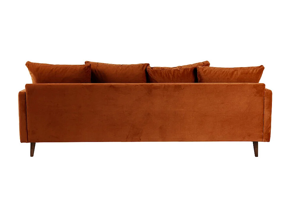 Villabon - Canapé convertible 3 places en velours pieds bois foncé - Rouille