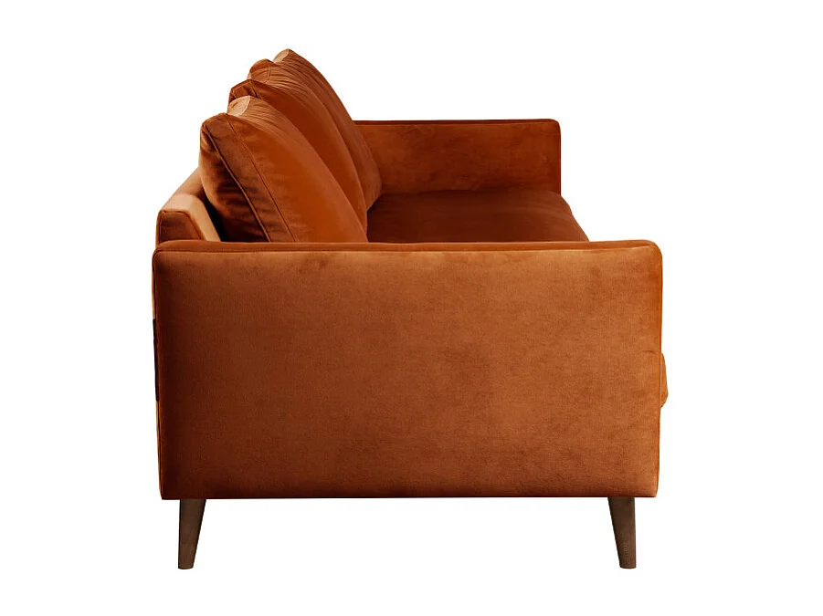 Villabon - Canapé convertible 3 places en velours pieds bois foncé - Rouille