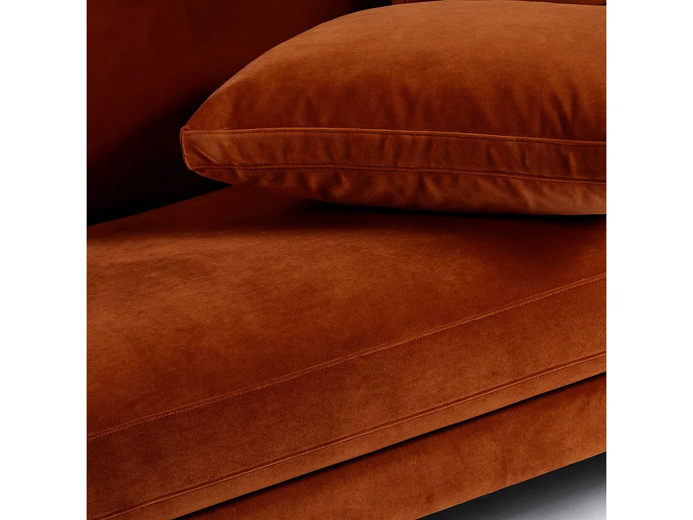 Villabon - Canapé convertible 3 places en velours pieds bois foncé - Rouille