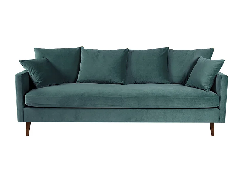 Villabon - Canapé convertible 4 places en velours pieds bois foncé - vert eucalyptus