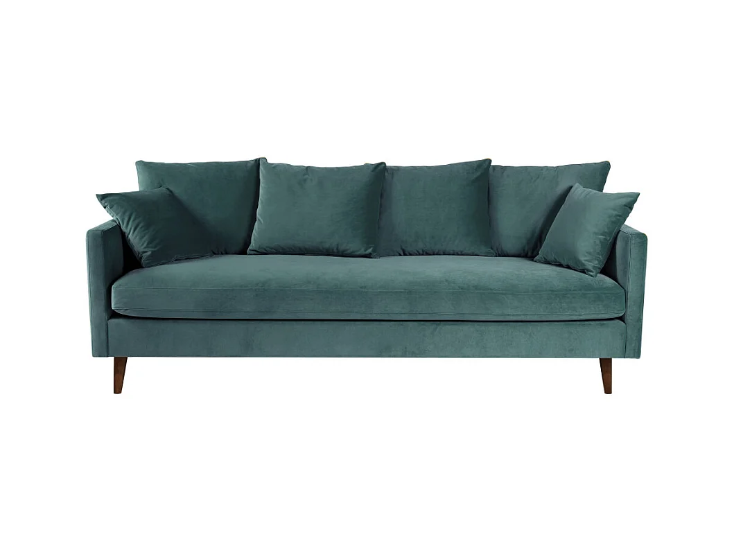 Villabon - Canapé convertible 4 places en velours pieds bois foncé - vert eucalyptus