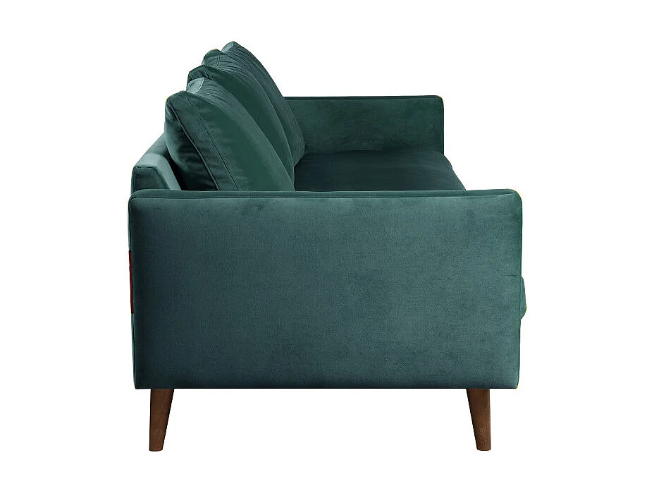 Villabon - Canapé convertible 4 places en velours pieds bois foncé - vert eucalyptus