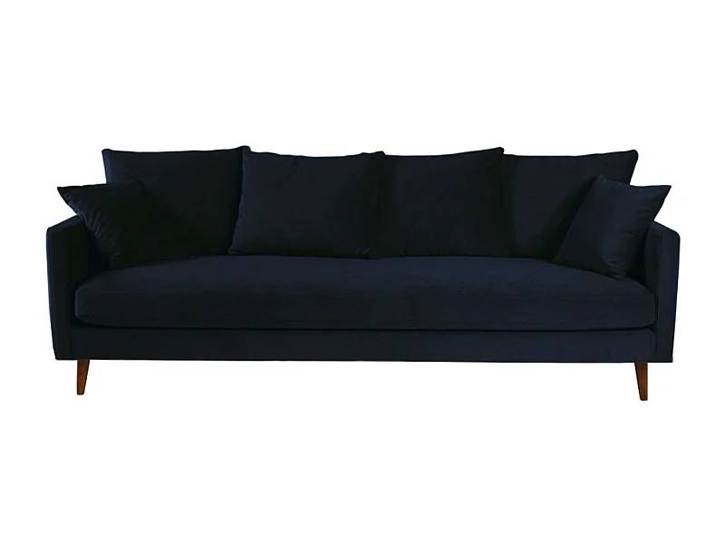 Villabon - Canapé convertible 3 places en velours pieds bois foncé - Bleu marine