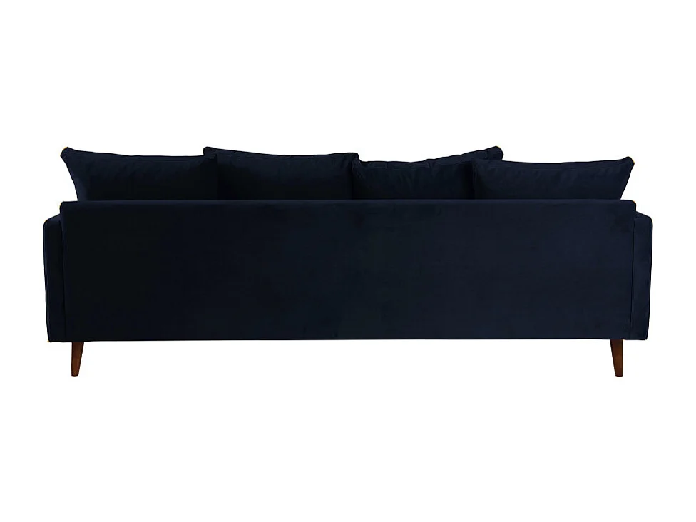 Villabon - Canapé convertible 3 places en velours pieds bois foncé - Bleu marine