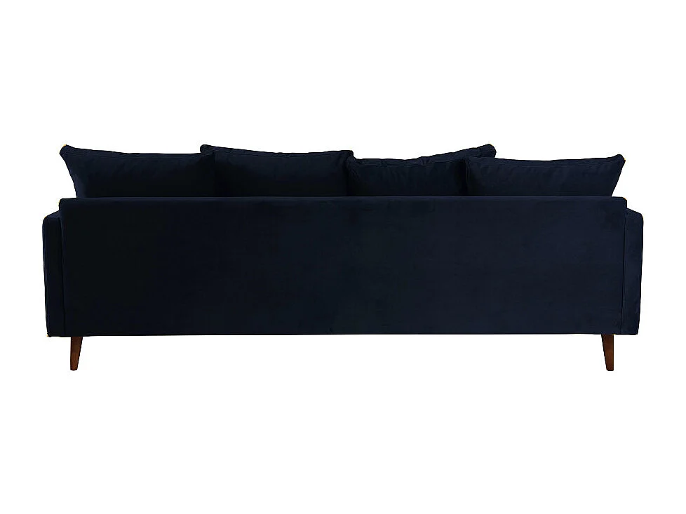 Villabon - Canapé convertible 3 places en velours pieds bois foncé - Bleu marine