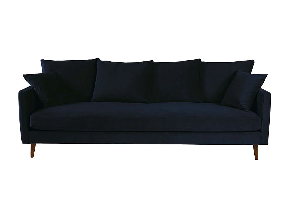 Villabon - Canapé convertible 3 places en velours pieds bois foncé - Bleu marine