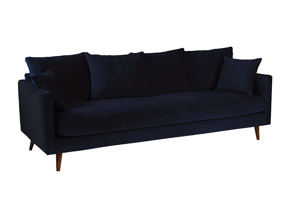 Villabon - Canapé convertible 3 places en velours pieds bois foncé - Bleu marine