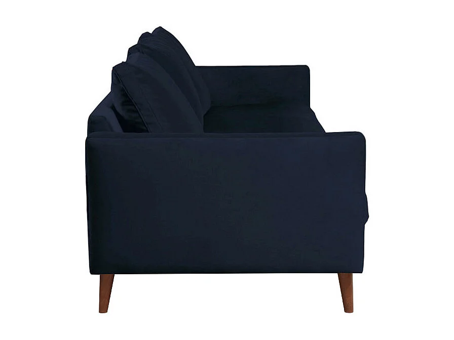 Villabon - Canapé convertible 3 places en velours pieds bois foncé - Bleu marine