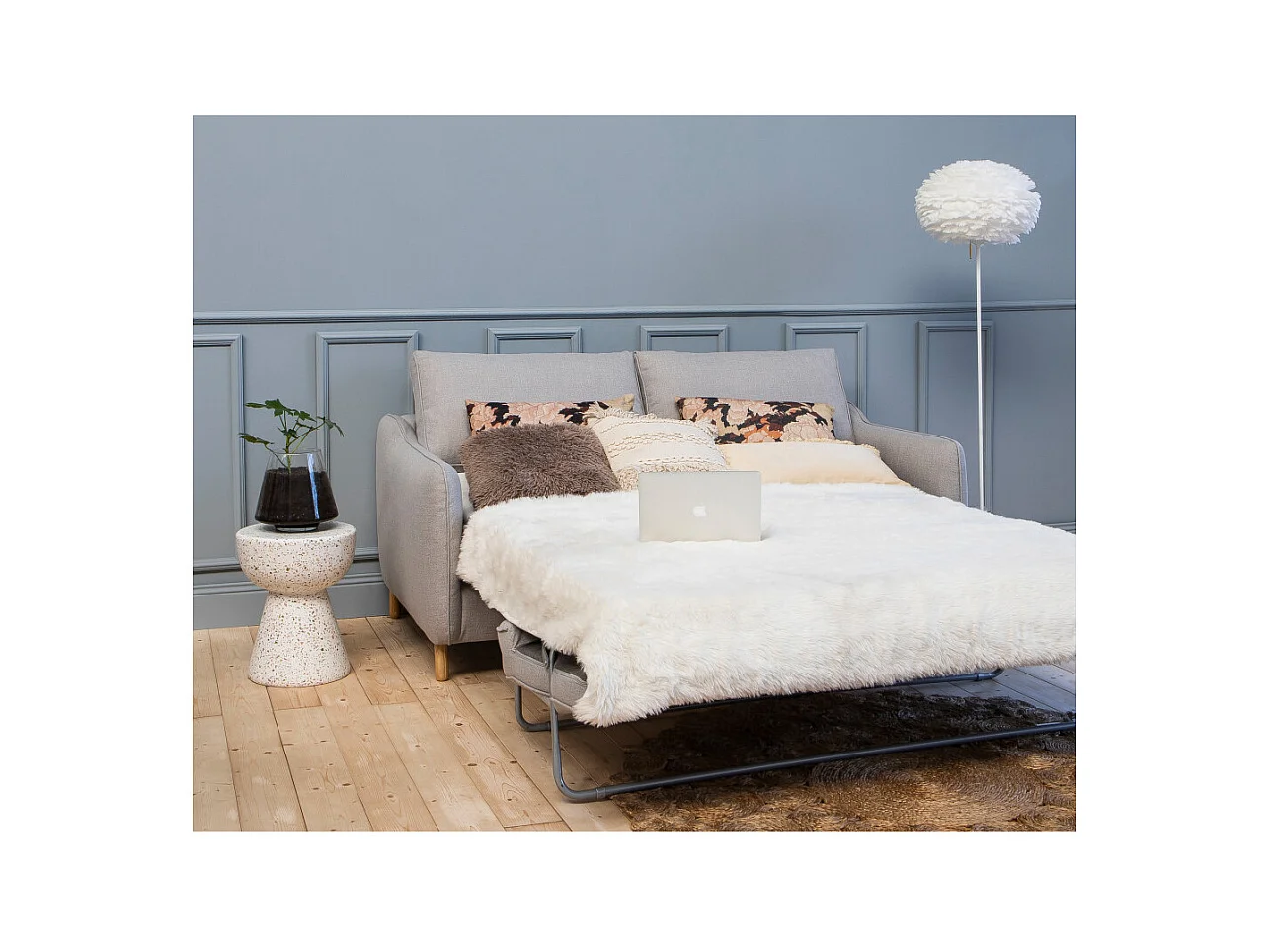 Vornay - Canapé convertible express 2 places en tissu - Gris clair