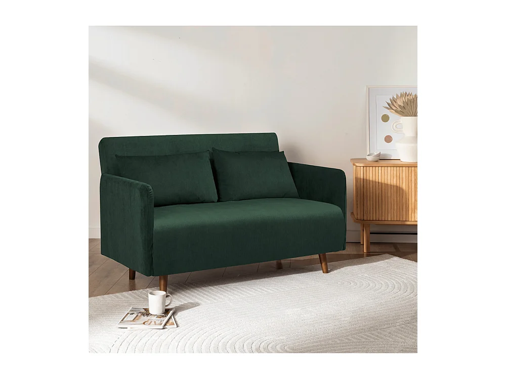 Belushi - Canapé convertible 2 places en velours côtelé L120cm - Vert foncé