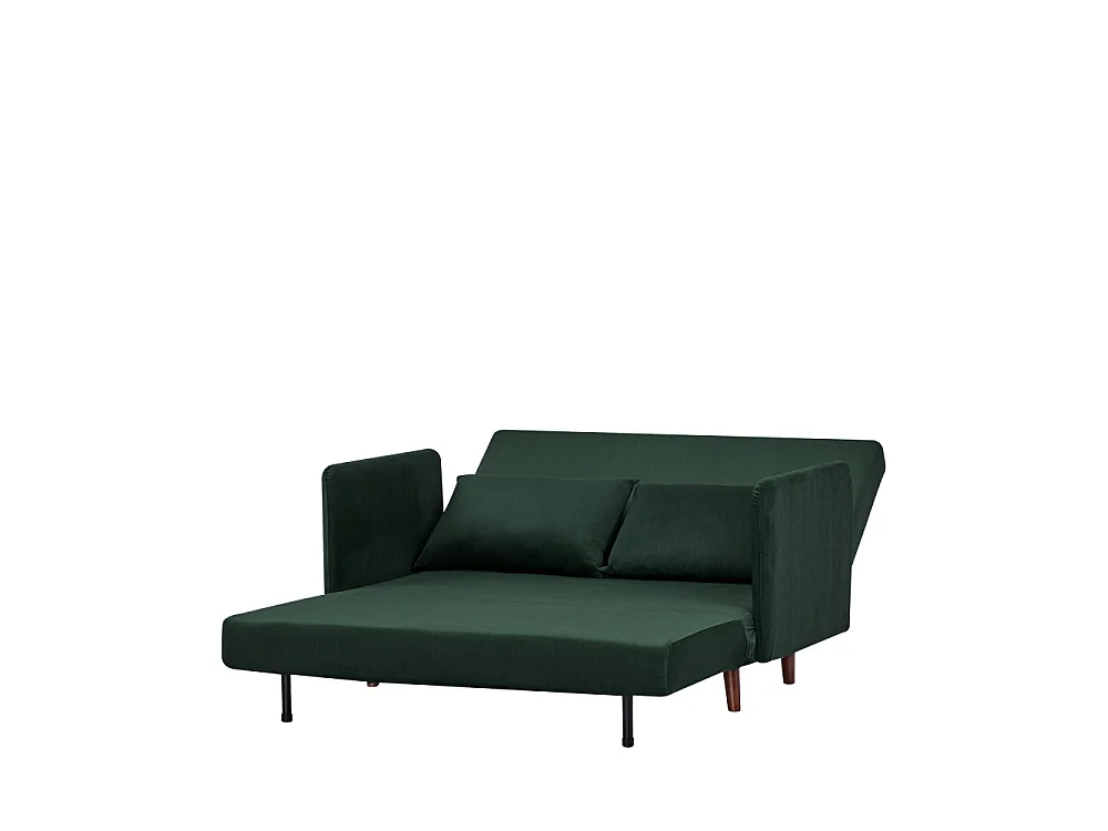 Belushi - Canapé convertible 2 places en velours côtelé pieds bois foncé - Vert foncé