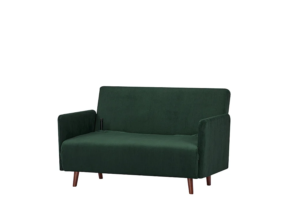 Belushi - Canapé convertible 2 places en velours côtelé pieds bois foncé - Vert foncé