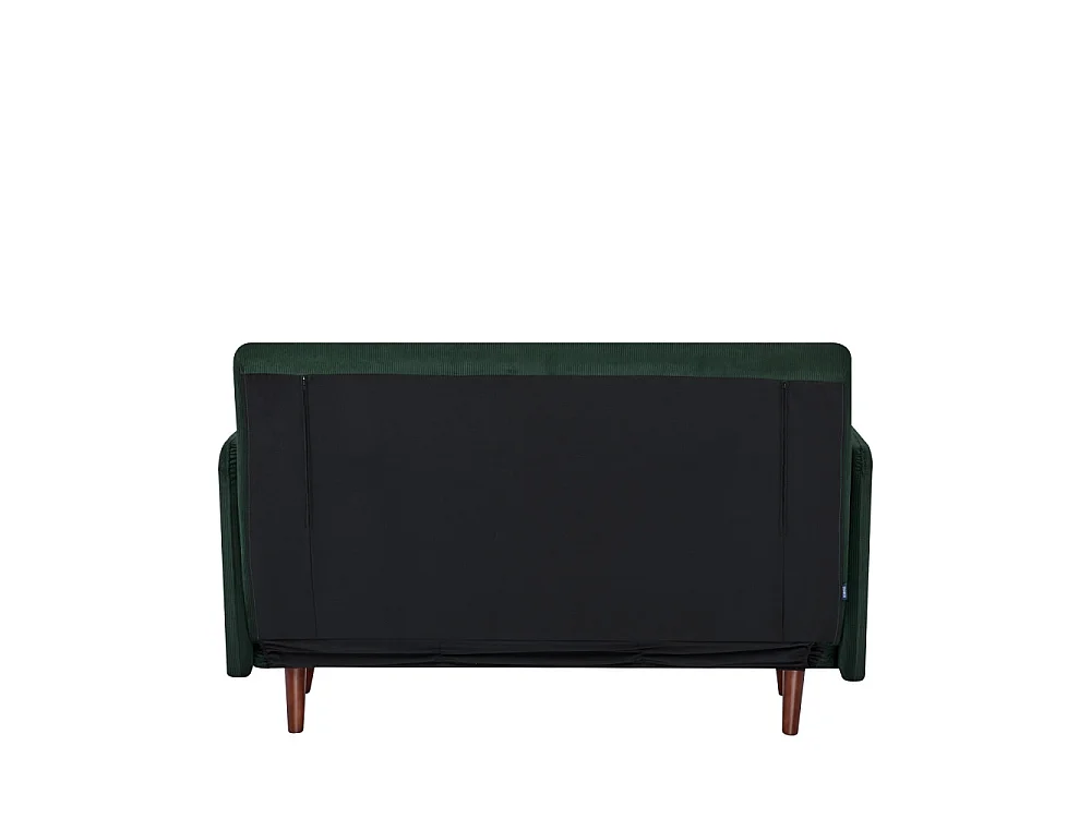 Belushi - Canapé convertible 2 places en velours côtelé pieds bois foncé - Vert foncé