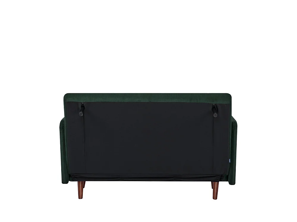 Belushi - Canapé convertible 2 places en velours côtelé pieds bois foncé - Vert foncé
