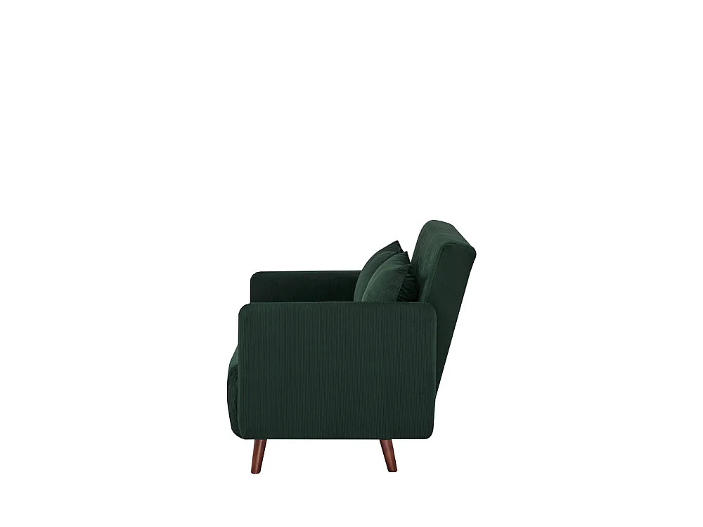 Belushi - Canapé convertible 2 places en velours côtelé pieds bois foncé - Vert foncé