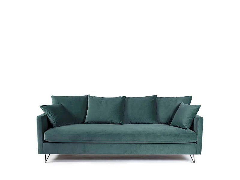 Villabon - Canapé convertible 4 places en velours pieds épingles noirs - vert eucalyptus