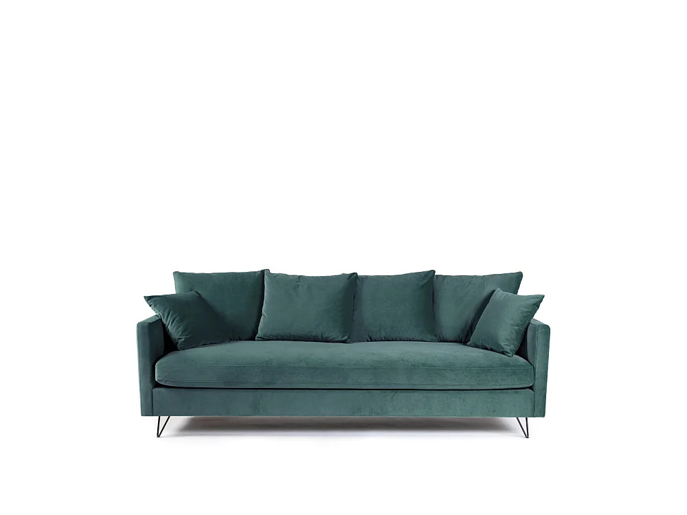 Villabon - Canapé convertible 4 places en velours pieds épingles noirs - vert eucalyptus