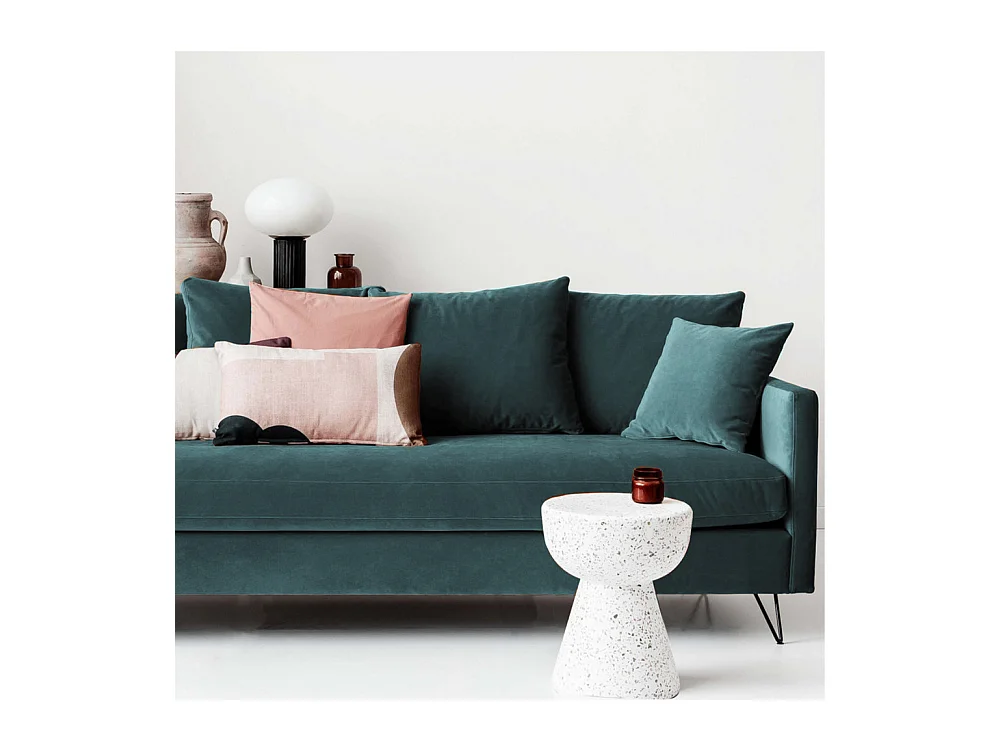 Villabon - Canapé convertible 4 places en velours pieds épingles noirs - vert eucalyptus