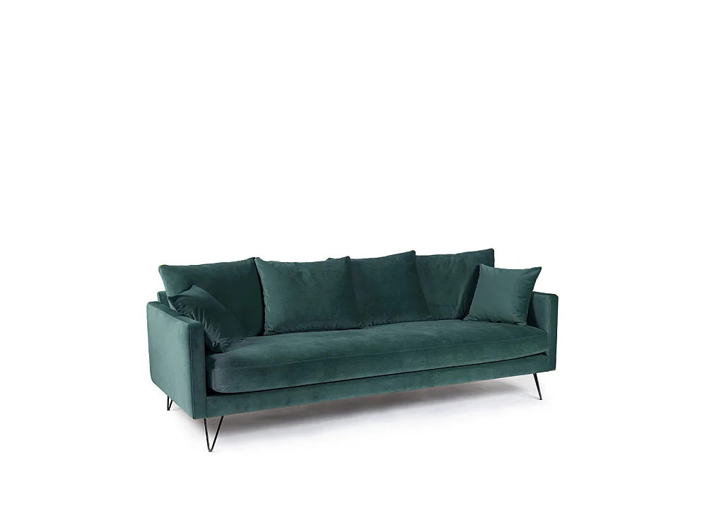 Villabon - Canapé convertible 4 places en velours pieds épingles noirs - vert eucalyptus