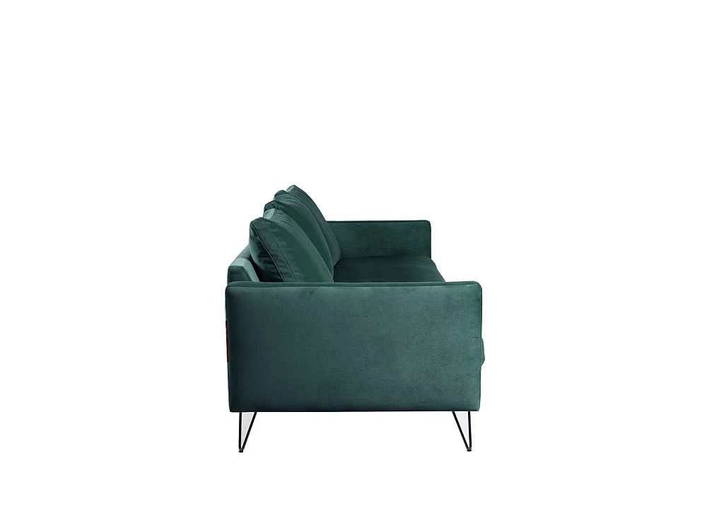 Villabon - Canapé convertible 4 places en velours pieds épingles noirs - vert eucalyptus