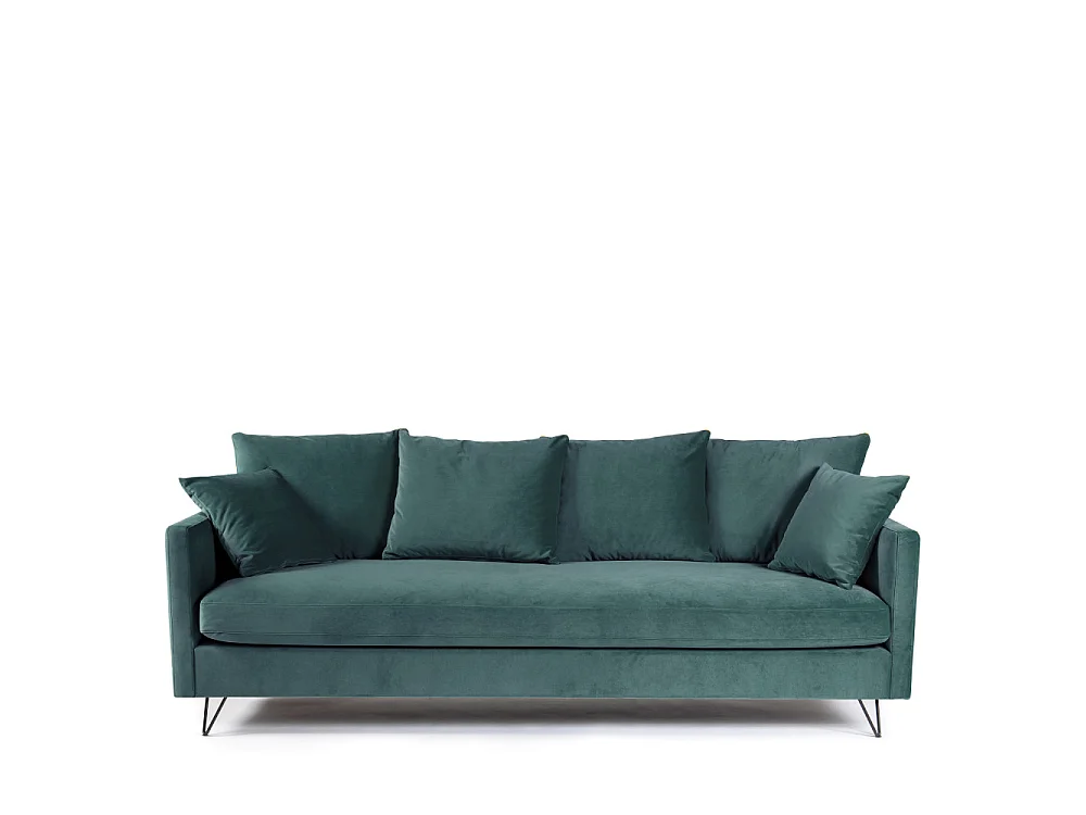 Villabon - Canapé convertible 4 places en velours pieds épingles noirs - vert eucalyptus