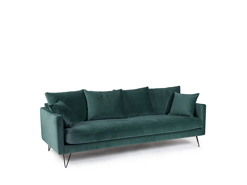 Villabon - Canapé convertible 4 places en velours pieds épingles noirs - vert eucalyptus